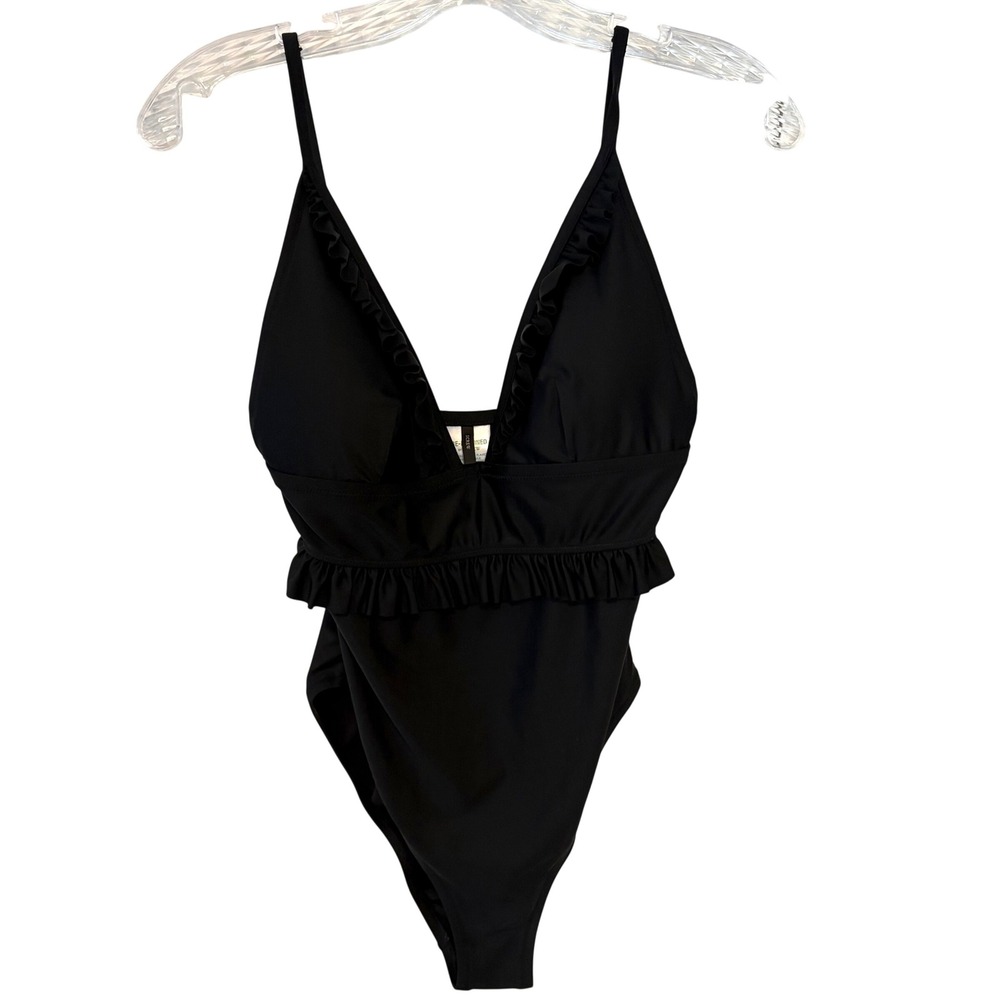 J. Crew Women's Black Ruffle Plunge One Piece in Size 8